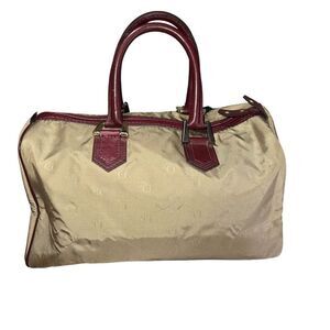 Rare Vintage Christian Dior 1980s Khaki Red Straps Boston Bowling Bag